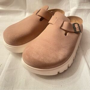 Papillo By Birkenstock Boston Chunky Clogs Beige/Tan Leather Size 42 (US 11)